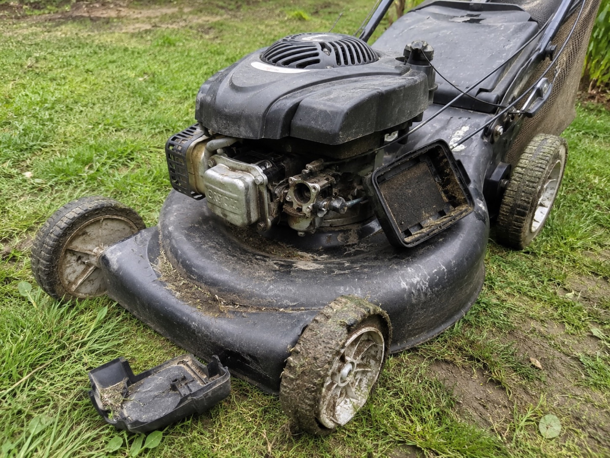 Lawn mower undergoing mobile small-engine repair by CAI Machine and Repair